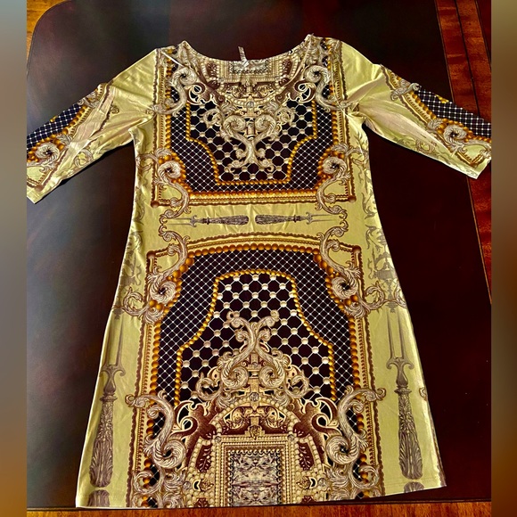 Inesh of LA Women’s LongSleeves Beige Abstract Multicolor Pattern Dress SizeM-L - Picture 1 of 4